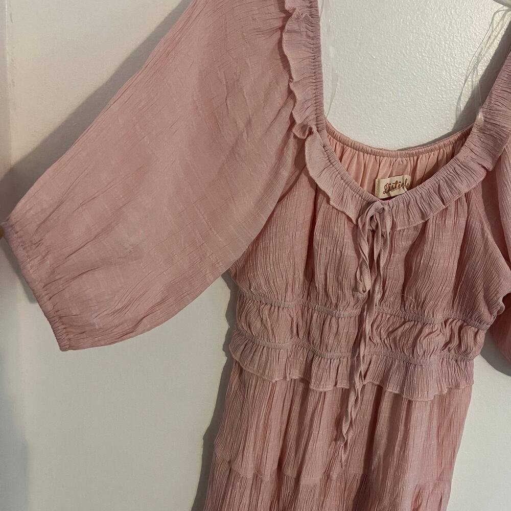 Listicle Maxi Dress Medium Pink Boho Cottagecore Prairie Ruffle Puff Sleeve - Picture 4 of 10